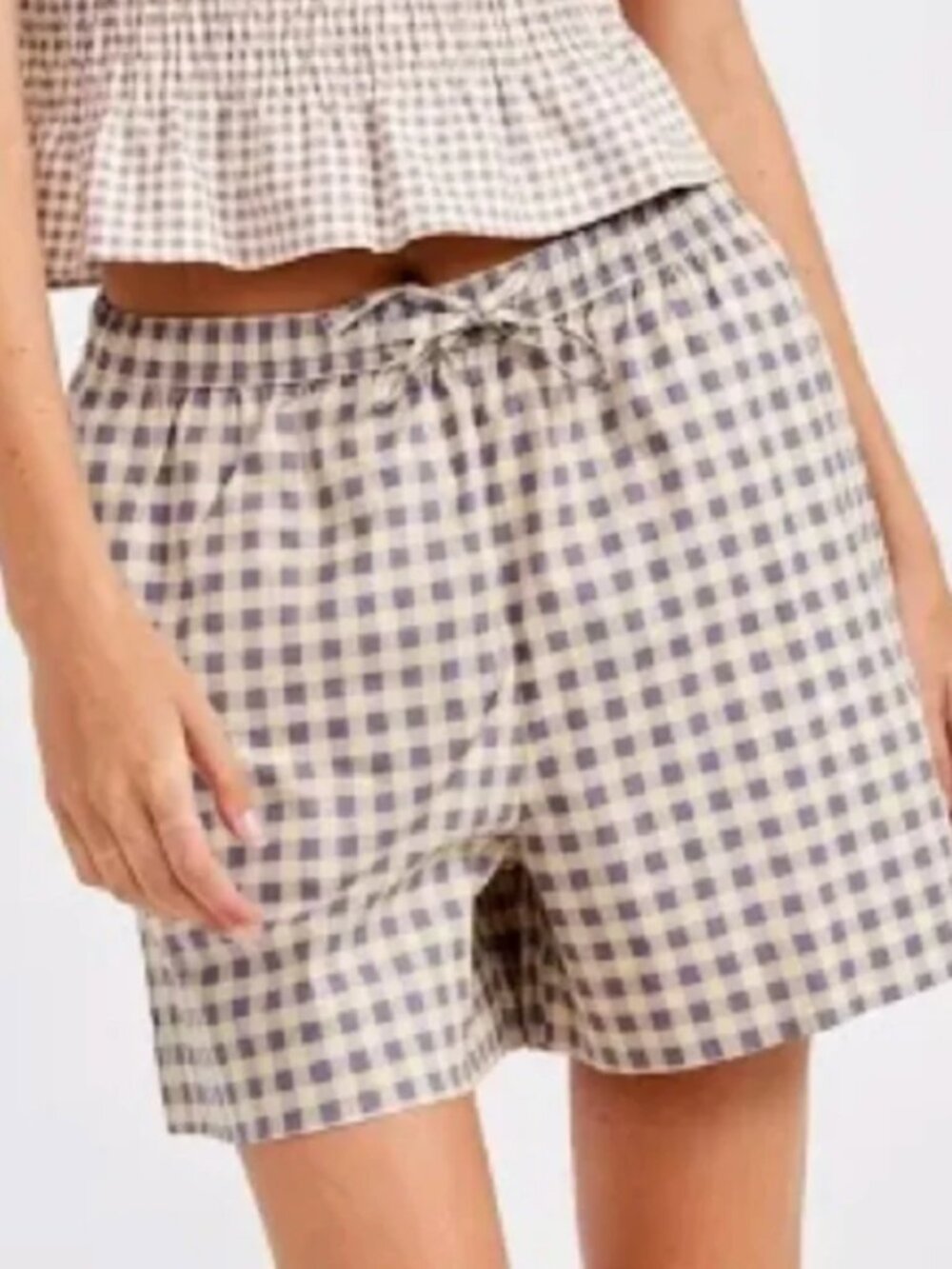 WeWoreWhat Cotton Boxer Short in Whisper White Check Gingham